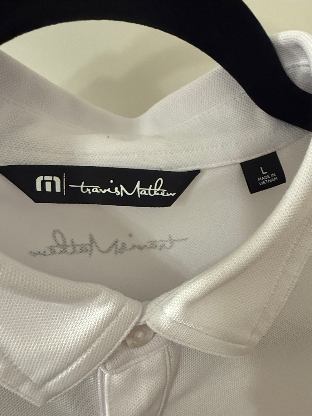 Travis Mathew White Polo with Red and Blue Flag Panels - Picture 2 of 3